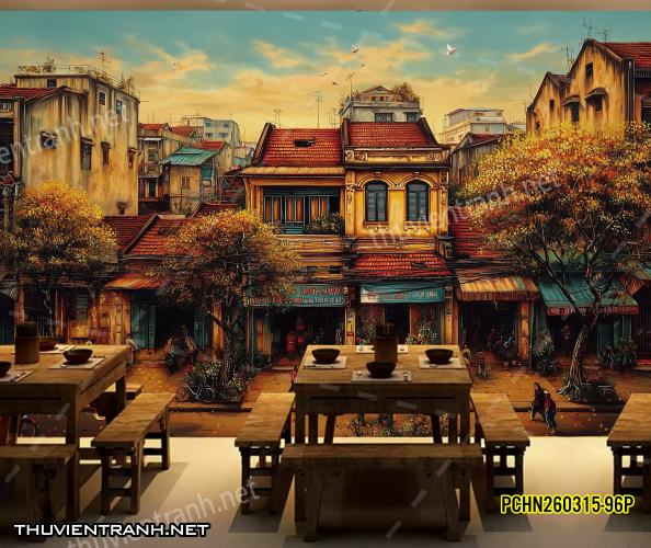 Tranh dán tường Phố cổ Hà Nội, Phố xưa - -PCHN260315-96P - Tranh tường chất lượng cao
